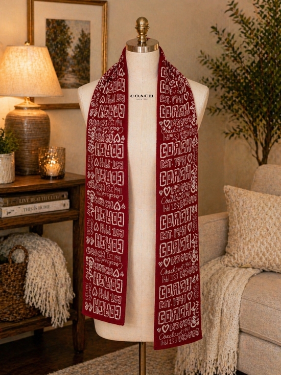 Coach Other - Authentic Coach Red Poppy Graffiti and White Logo Knit Scarf ♥️